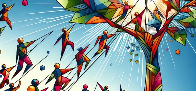 People ascending towards the light