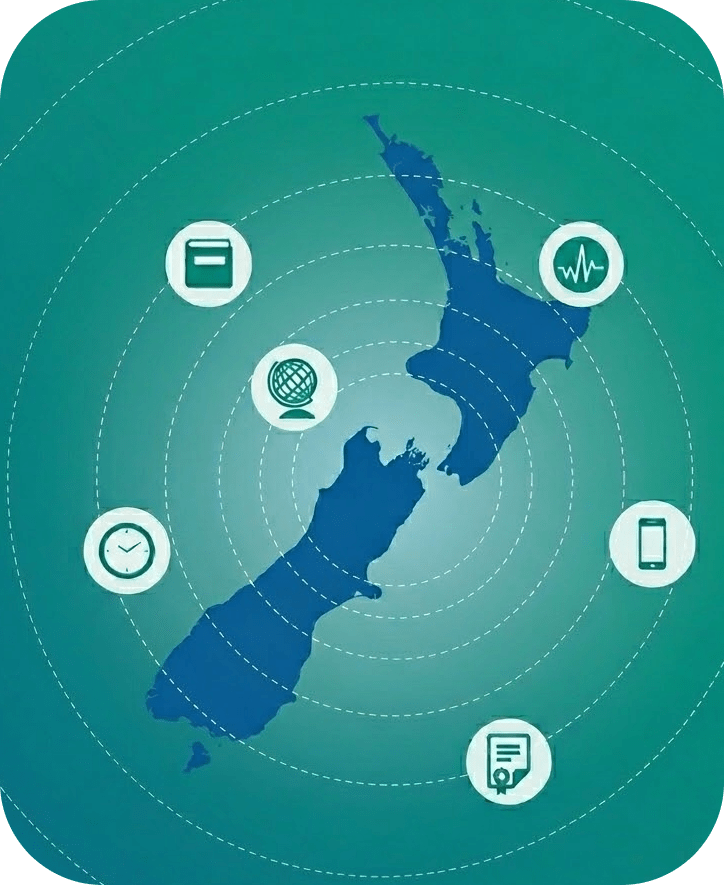 Map of New Zealand with a network overlay