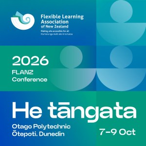 Colorful plate with text describing the FLANZ conference: He Tangata